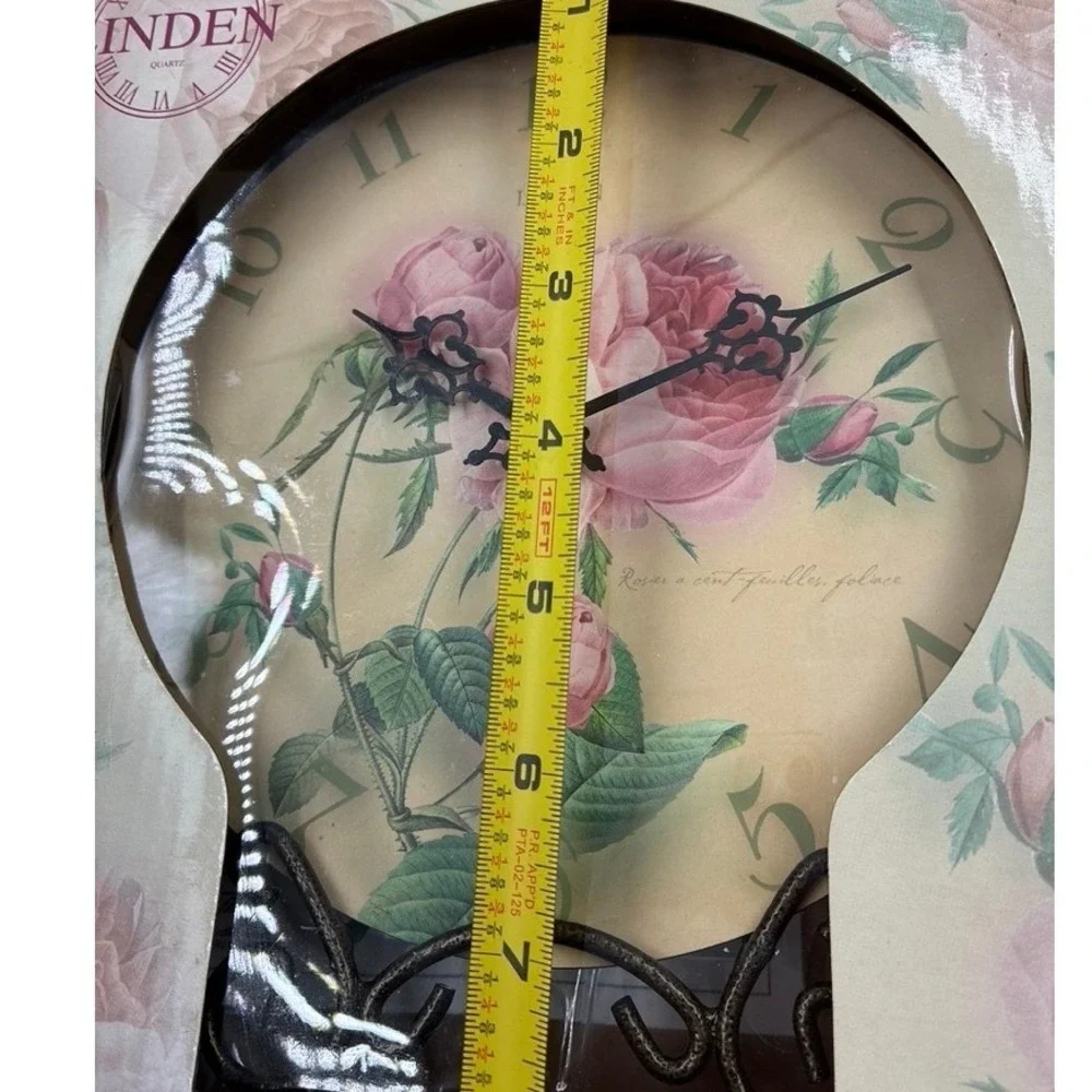 NEW Linden Roses Decorative Plate‎ Clock Vintage Floral Quartz Table Wall Stand